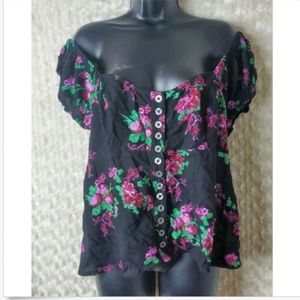 Free People Womens Top Size M/L Black Floral